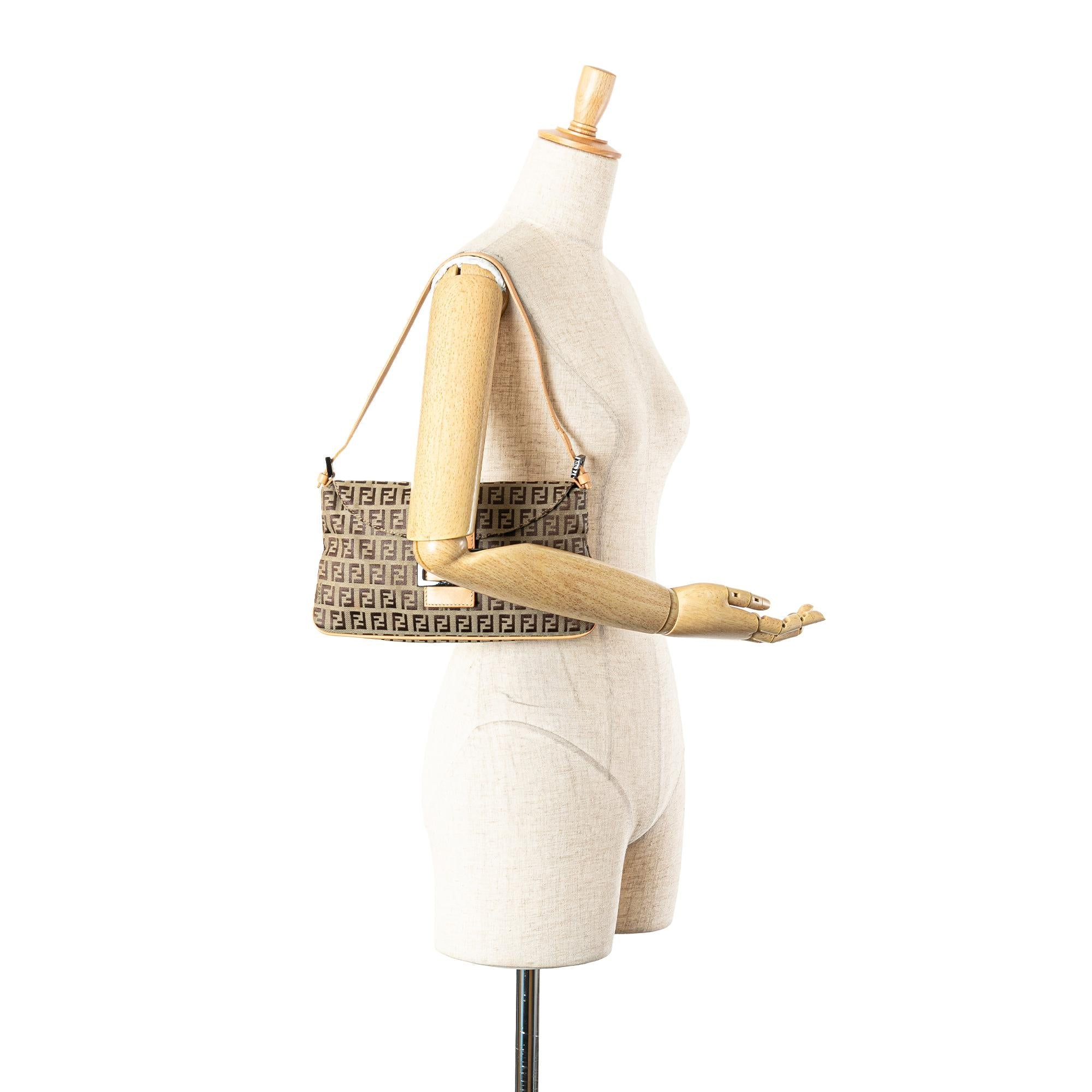 Fendi Zucchino Canvas Double Flap Shoulder Bag