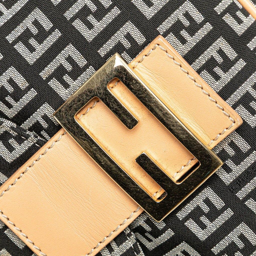Fendi Zucchino Canvas Double Flap Shoulder Bag