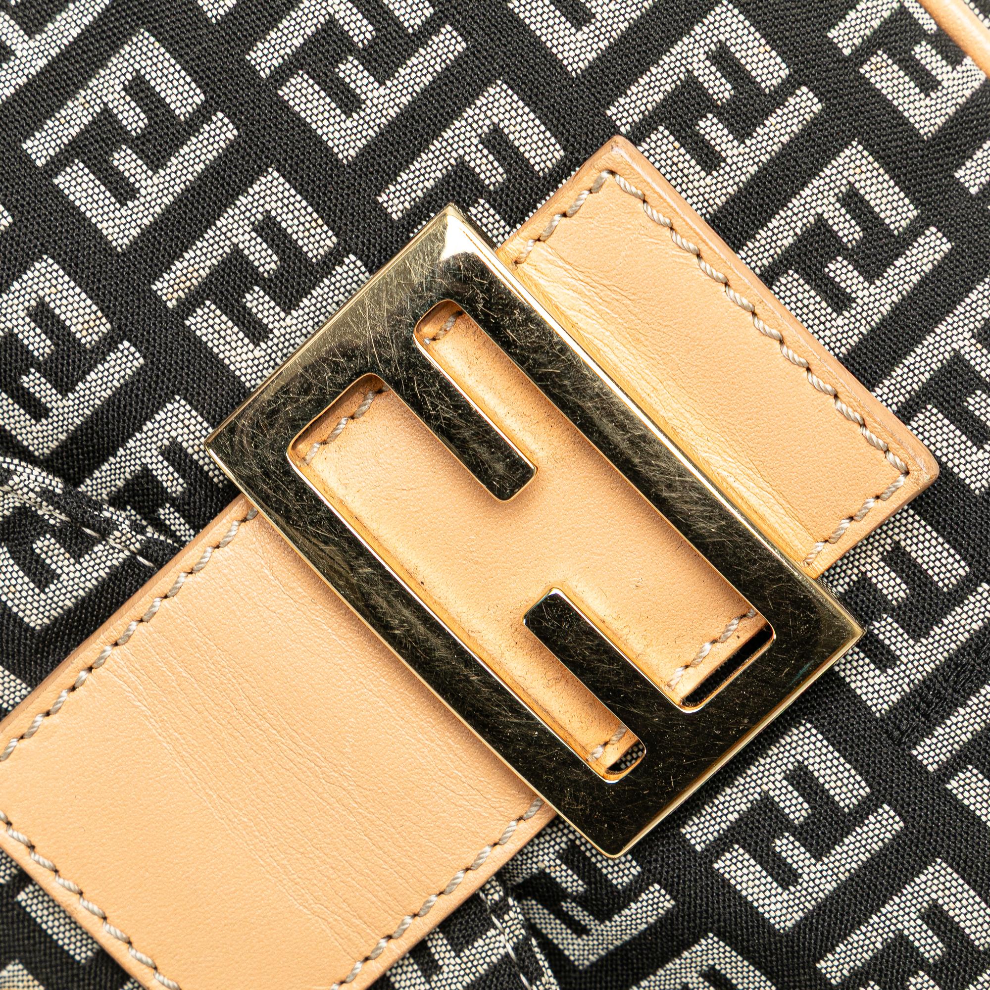 Fendi Zucchino Canvas Double Flap Shoulder Bag