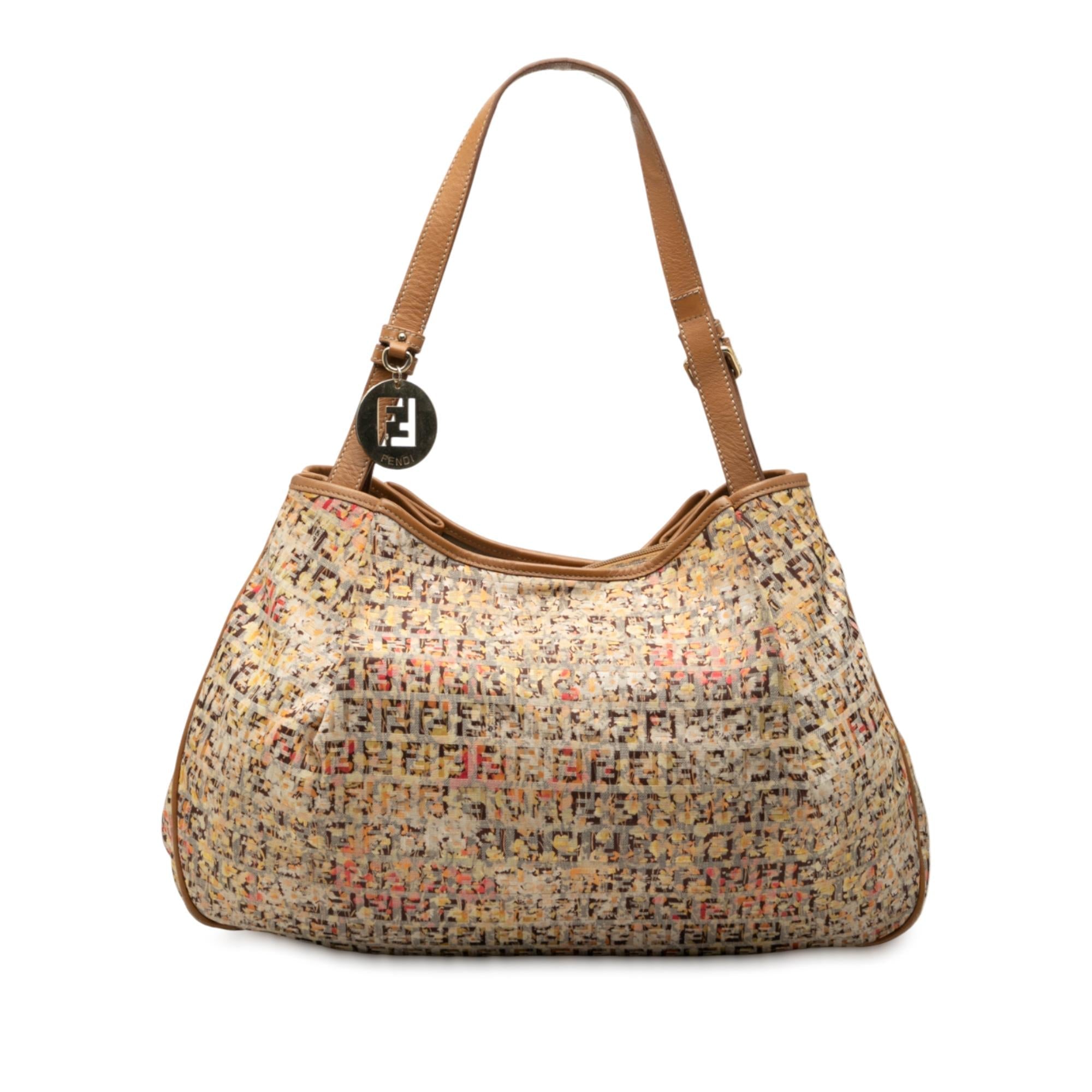 Fendi Zucchino Canvas Floral Shoulder Bag