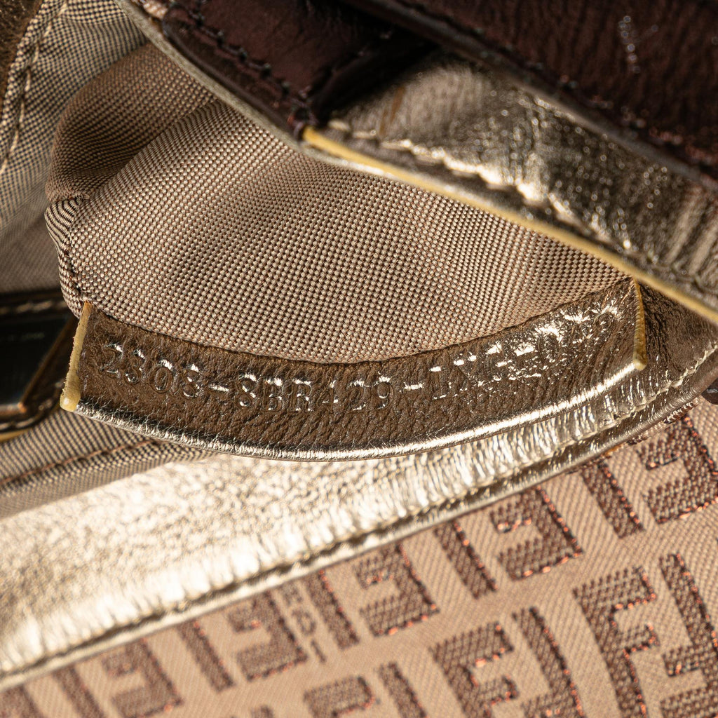 Fendi Zucchino Canvas and Metallic Leather Compilation Shoulder Bag