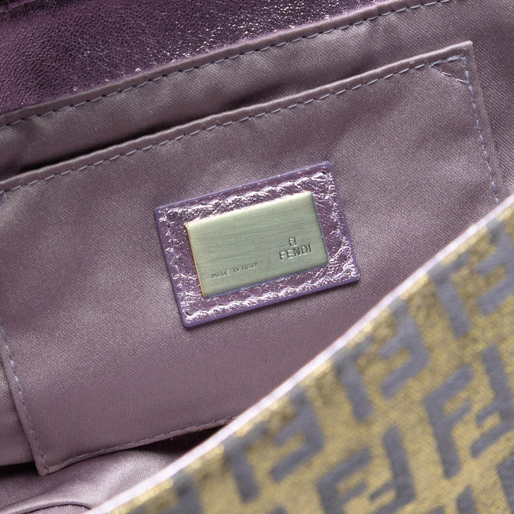 Fendi Zucchino Coated Canvas and Metallic Leather Compilation Shoulder Bag