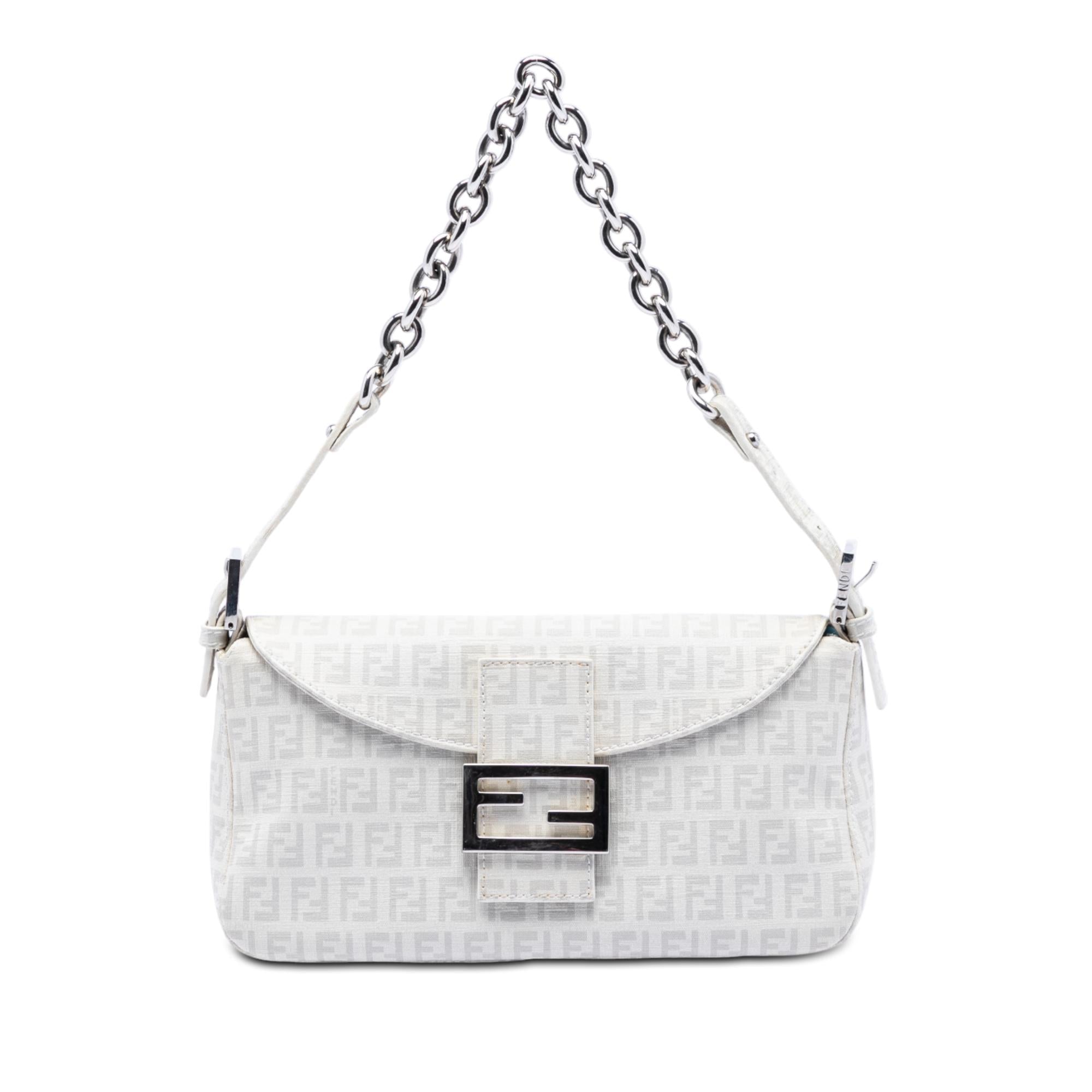 Fendi Zucchino Spalmati Double Flap Chain Shoulder Bag