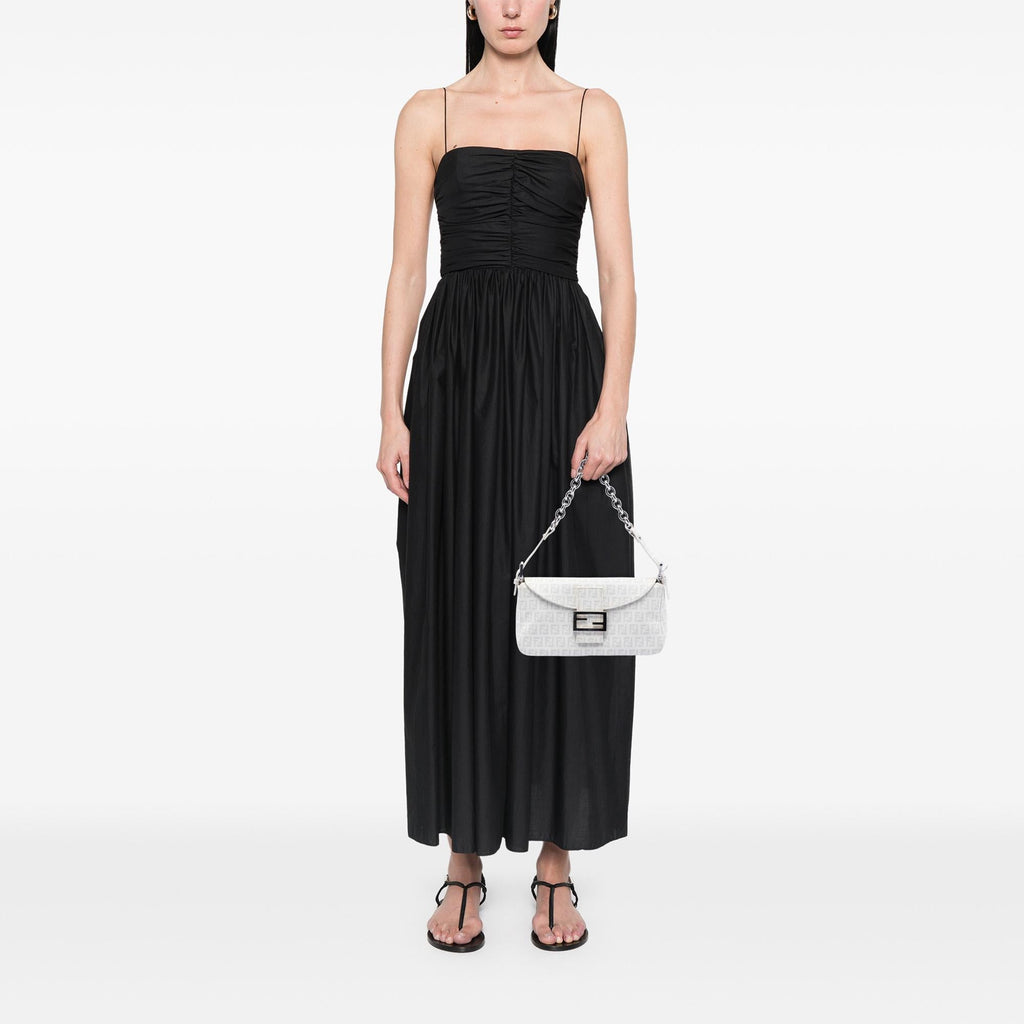 Fendi Zucchino Spalmati Double Flap Chain Shoulder Bag