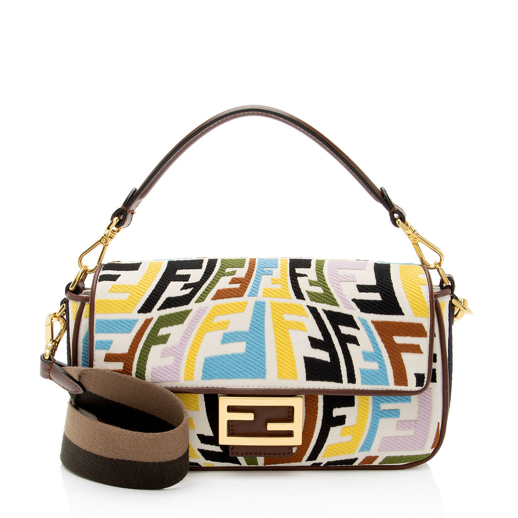Fendi x Sara Coleman Canvas Fish Eye Medium Baguette Shoulder Bag