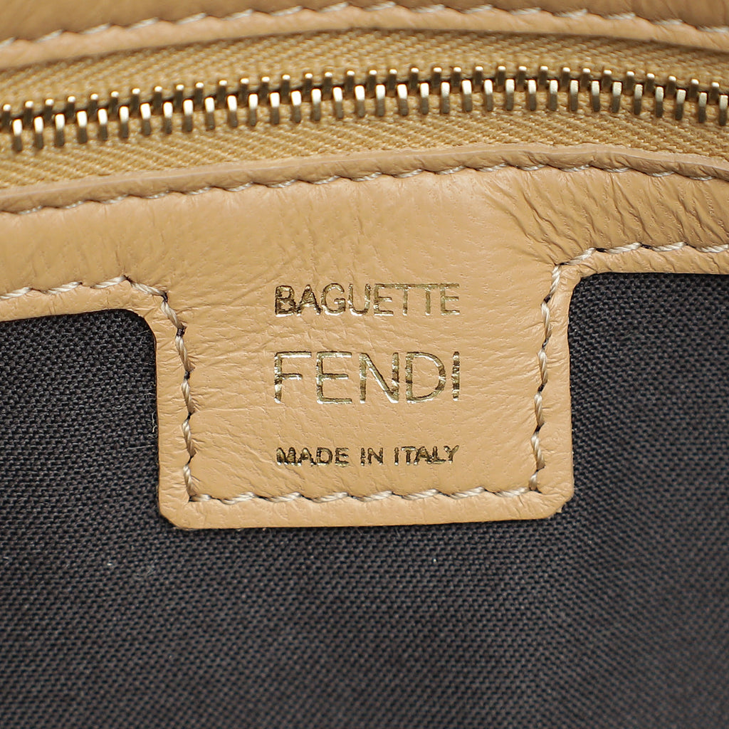 Fendi Beige FF Embossed Baguette Medium Bag