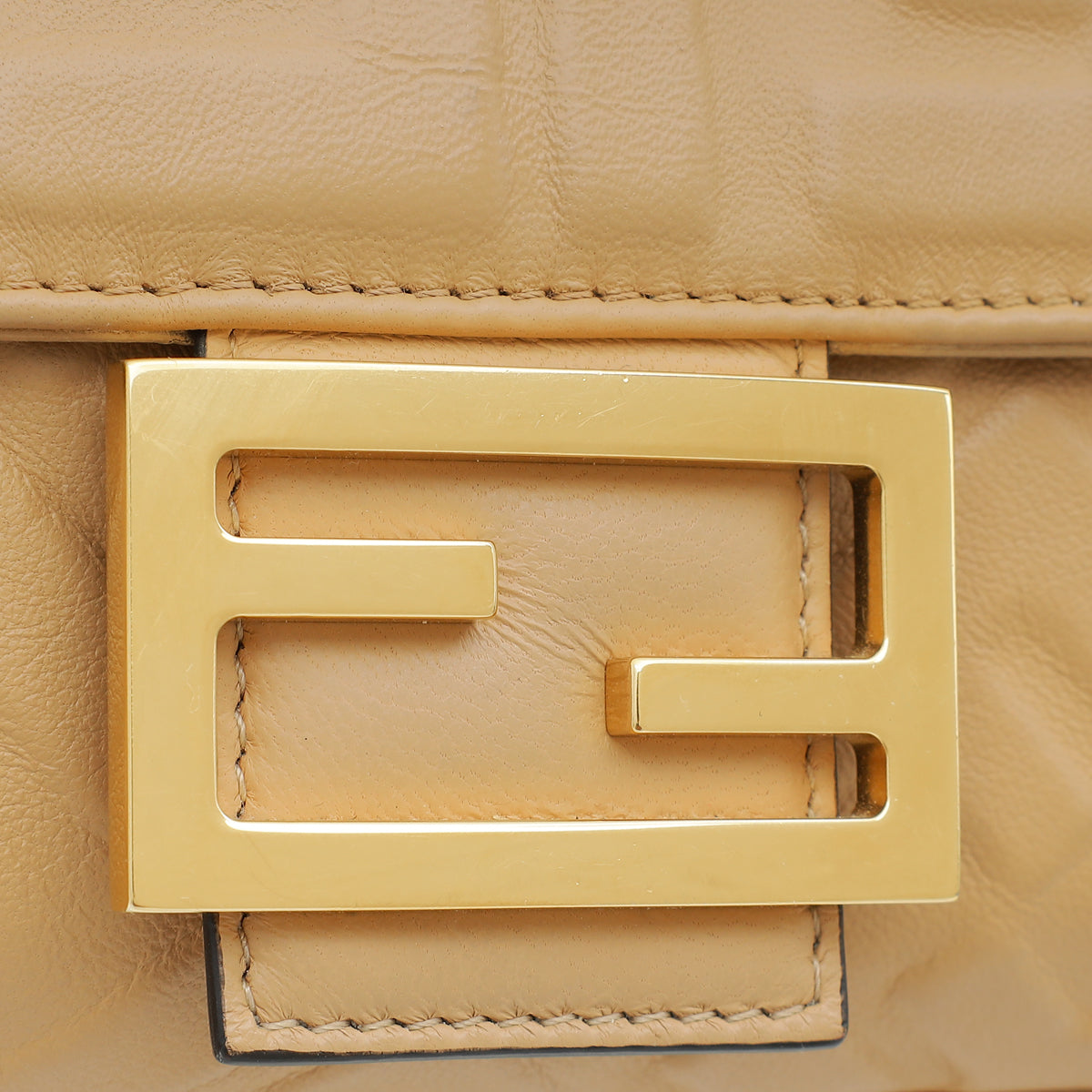 Fendi Beige FF Embossed Baguette Medium Bag