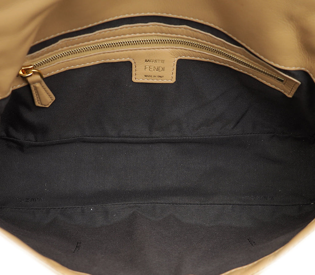Fendi Beige FF Embossed Baguette Medium Bag