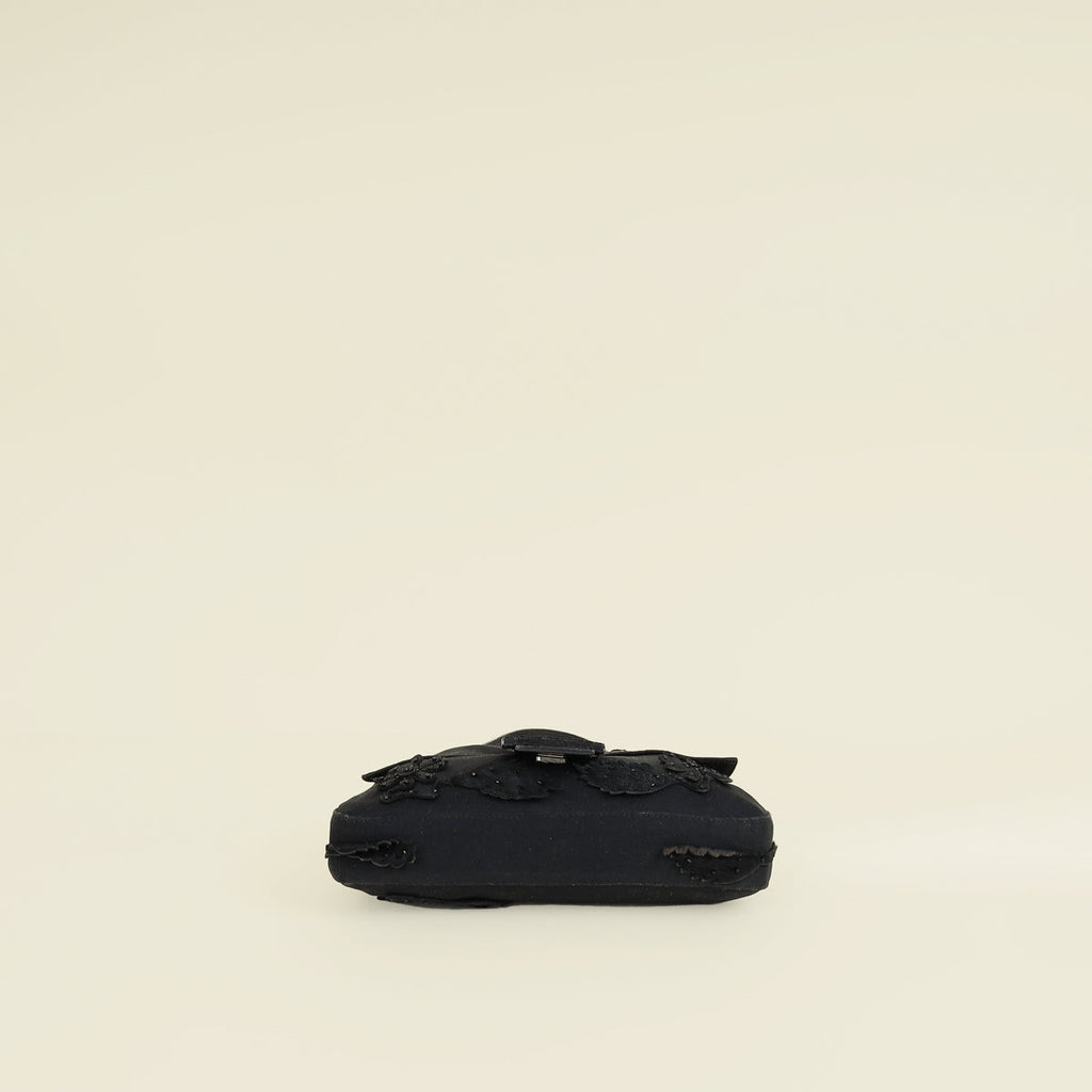 Fendi Black Pony Hair Flower Applique Baguette Bag