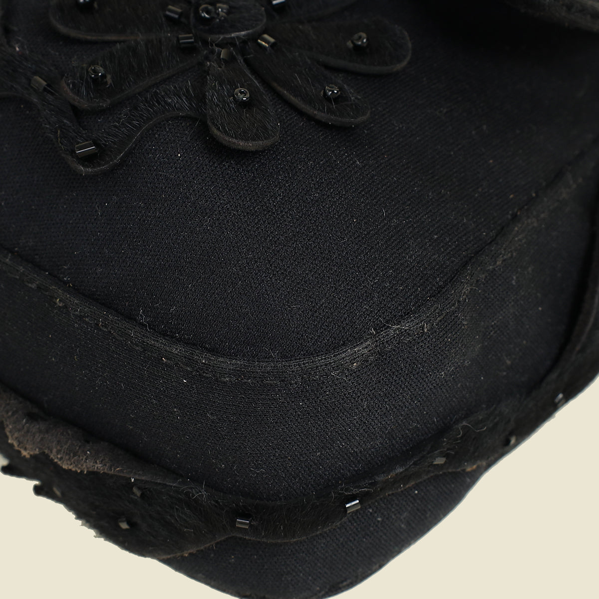 Fendi Black Pony Hair Flower Applique Baguette Bag