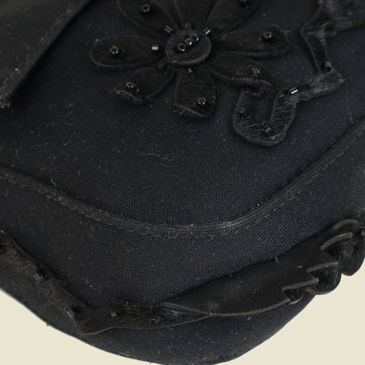 Fendi Black Pony Hair Flower Applique Baguette Bag