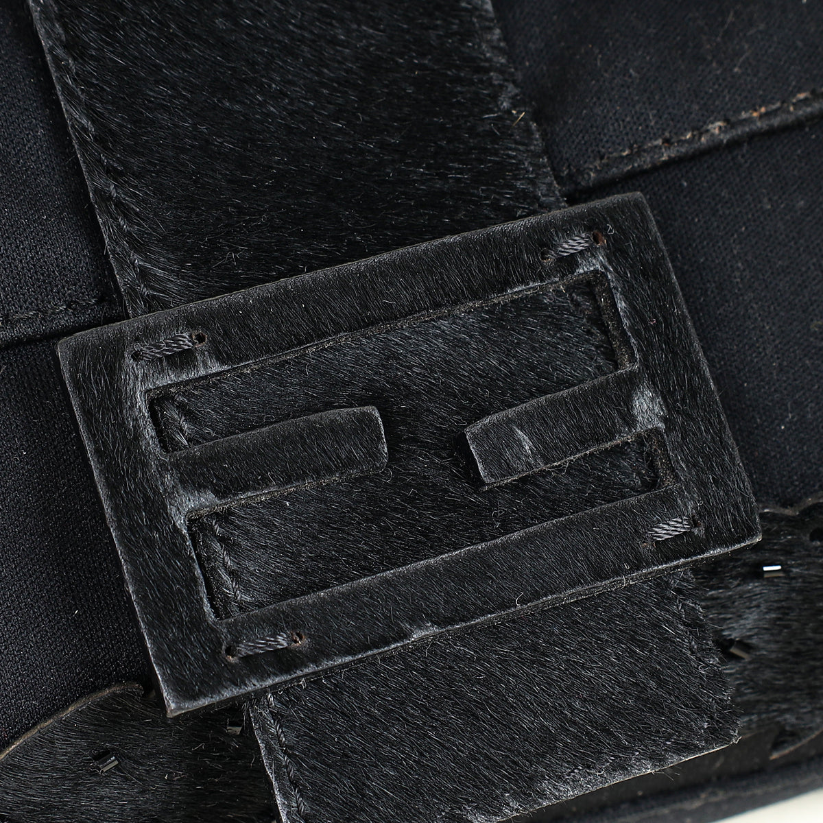 Fendi Black Pony Hair Flower Applique Baguette Bag