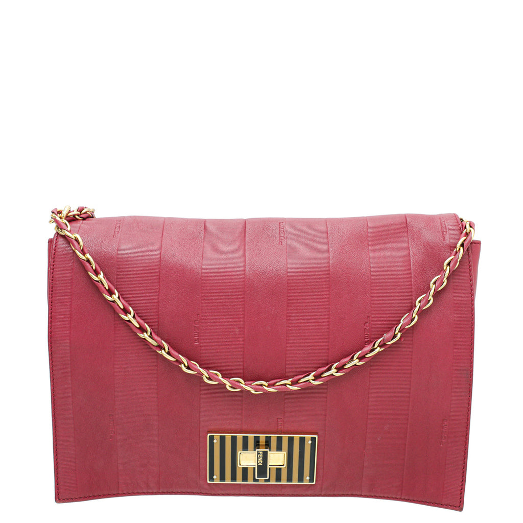 Fendi Maroon Striped Pequin Claudia Vitello Large Bag