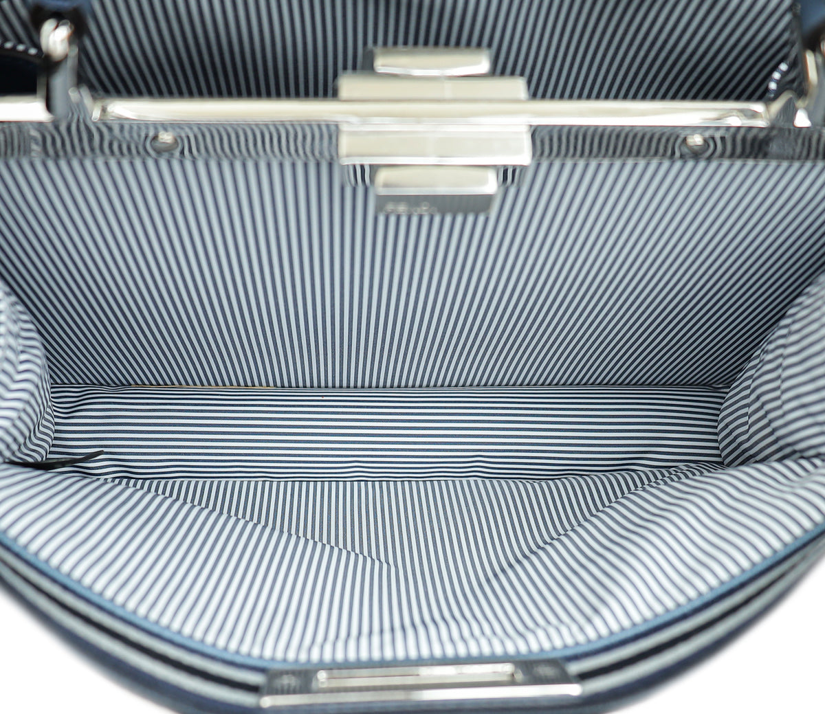 Fendi Grayish Blue Peekaboo ISeeU Medium Bag W/ Stripe Canvas Detail
