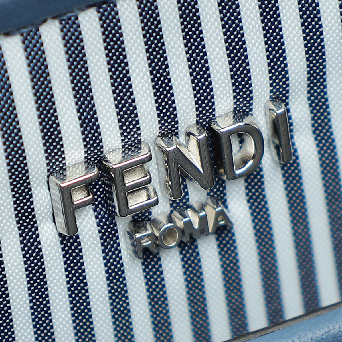 Fendi Grayish Blue Peekaboo ISeeU Medium Bag W/ Stripe Canvas Detail