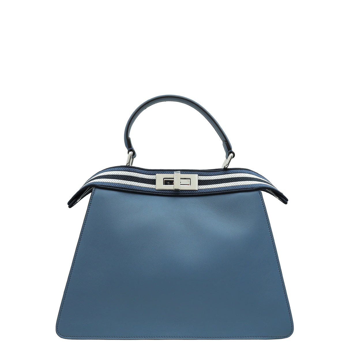 Fendi Grayish Blue Peekaboo ISeeU Medium Bag W/ Stripe Canvas Detail
