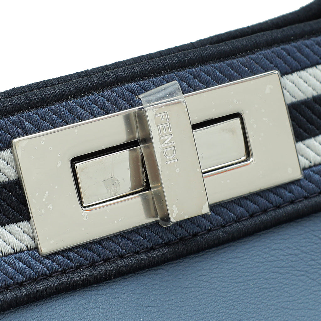 Fendi Grayish Blue Peekaboo ISeeU Medium Bag W/ Stripe Canvas Detail