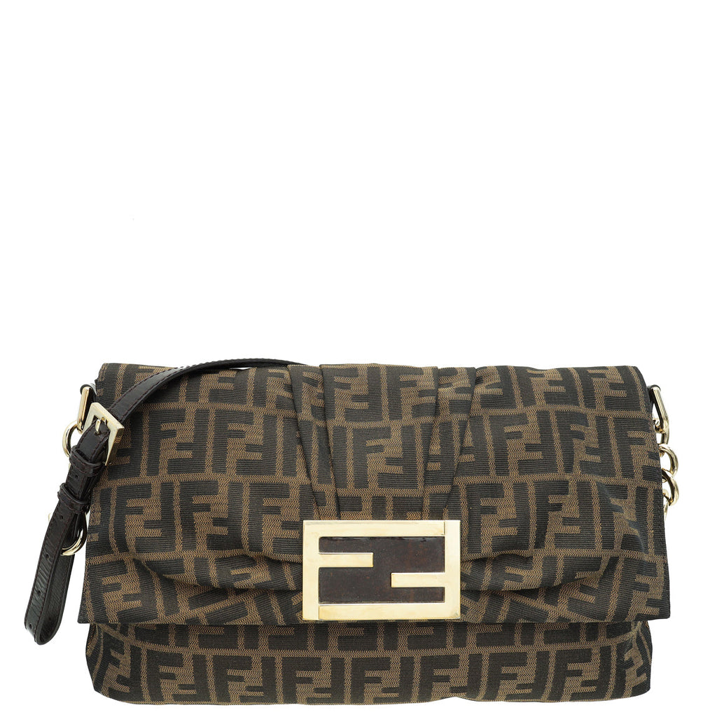 Fendi Tobacco Zucca Mia Flap Large Shoulder Bag