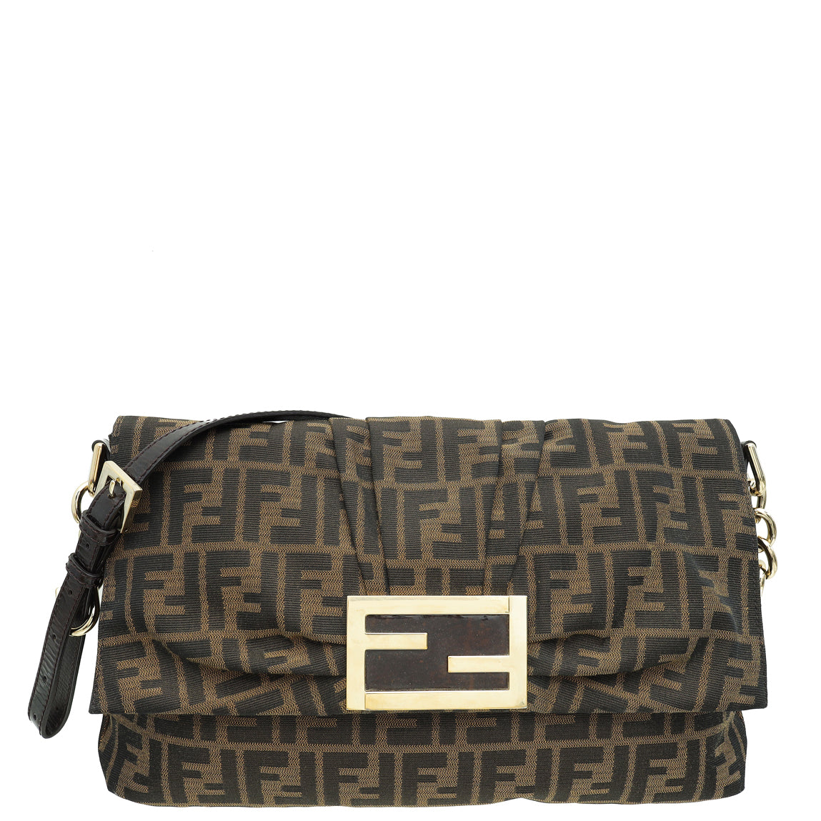 Fendi Tobacco Zucca Mia Flap Large Shoulder Bag