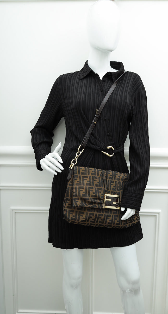 Fendi Tobacco Zucca Mia Flap Large Shoulder Bag