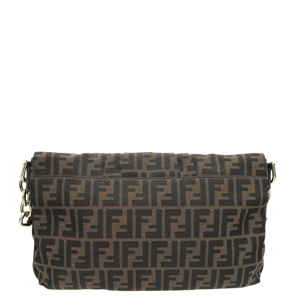Fendi Tobacco Zucca Mia Flap Large Shoulder Bag