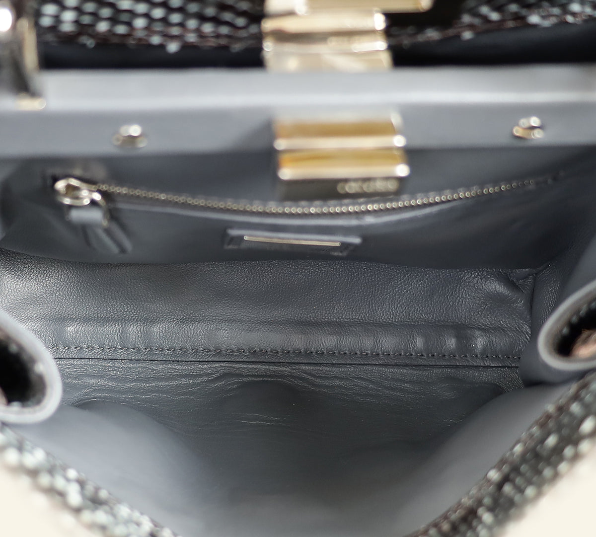 Fendi Dark Grey Peekaboo Mini Whip Python Flower Embroidered Bag