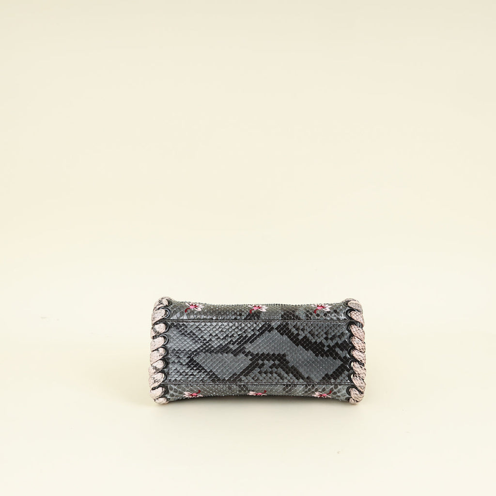Fendi Dark Grey Peekaboo Mini Whip Python Flower Embroidered Bag