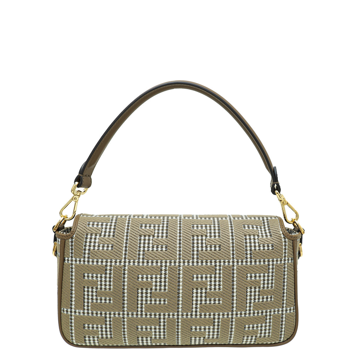 Fendi Brown FF Houndstooth Wool Embroidered Baguette Medium Bag
