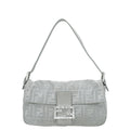Fendi Silver Metallic Zucca Crystal Baguette Small Bag