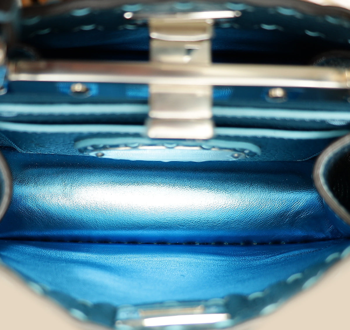 Fendi Metallic Blue Selleria Peekaboo ISeeU Petite Bag