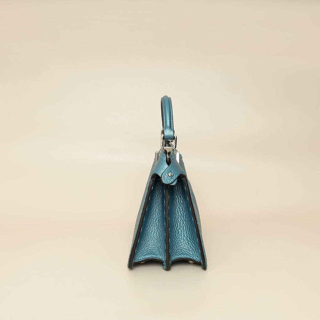 Fendi Metallic Blue Selleria Peekaboo ISeeU Petite Bag