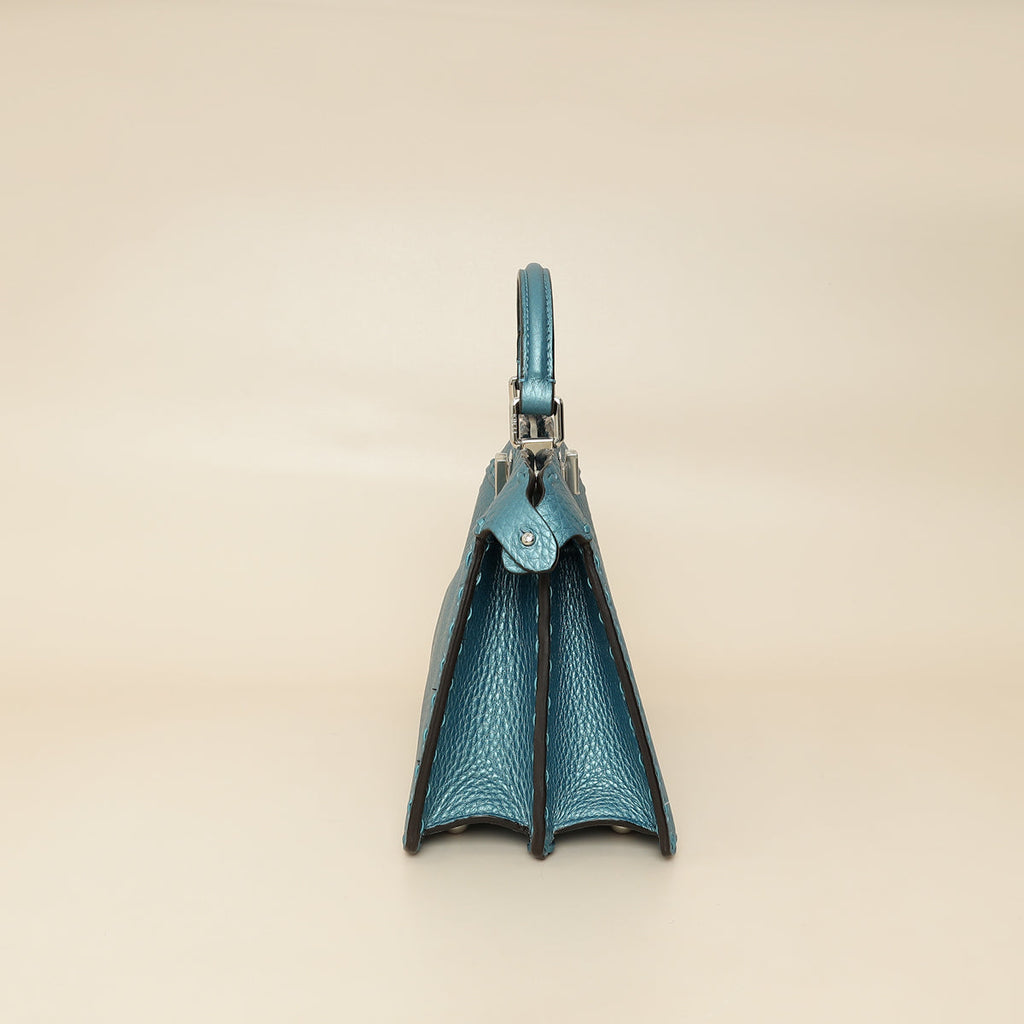 Fendi Metallic Blue Selleria Peekaboo ISeeU Petite Bag