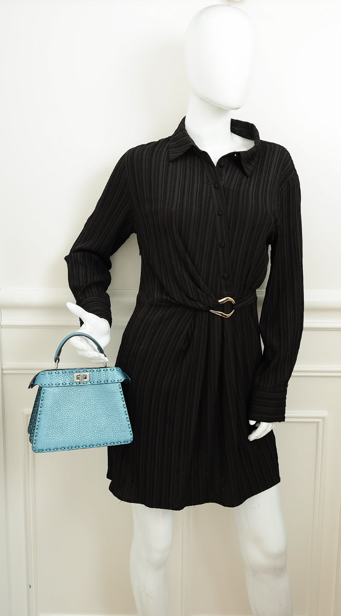Fendi Metallic Blue Selleria Peekaboo ISeeU Petite Bag