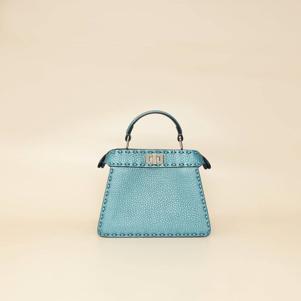 Fendi Metallic Blue Selleria Peekaboo ISeeU Petite Bag