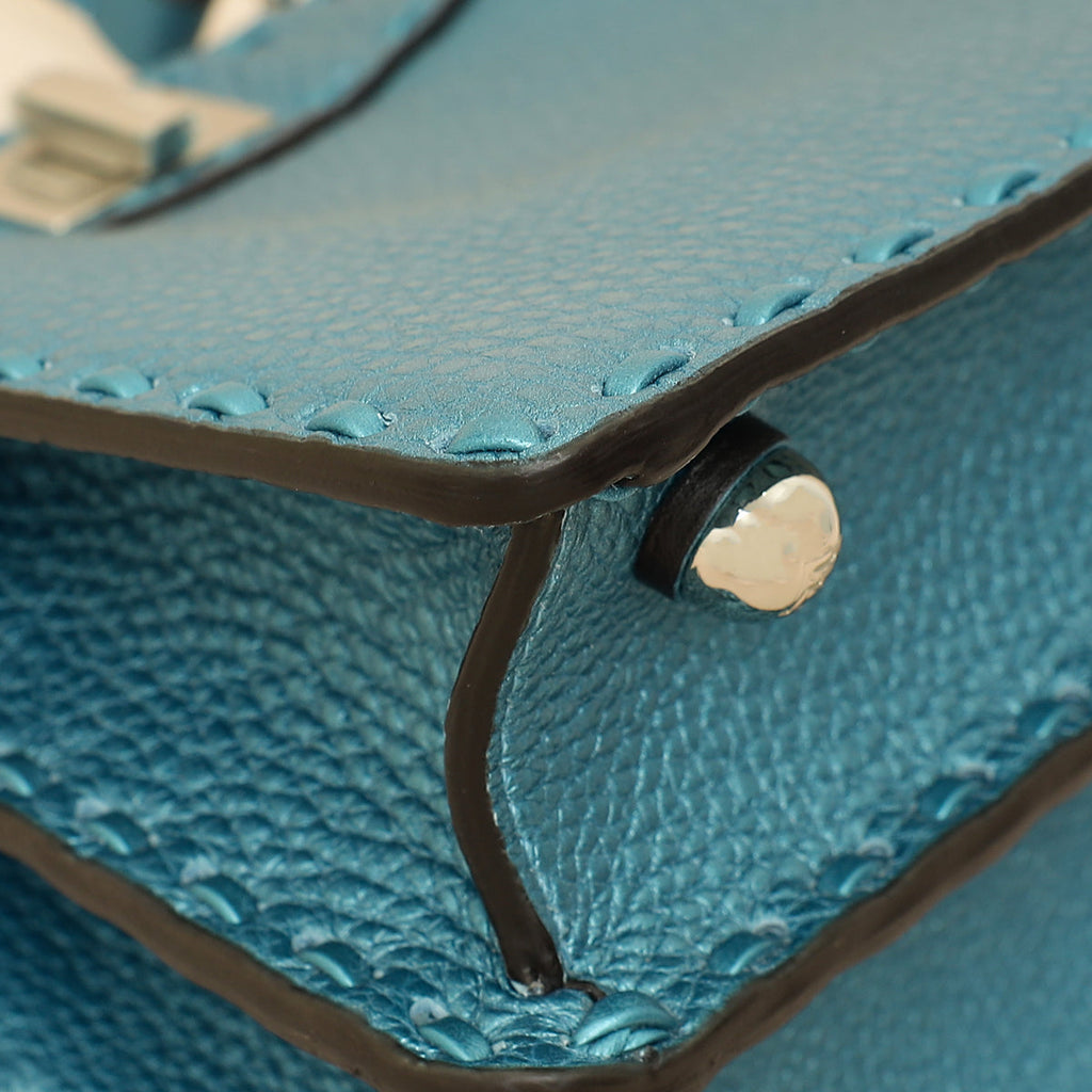 Fendi Metallic Blue Selleria Peekaboo ISeeU Petite Bag