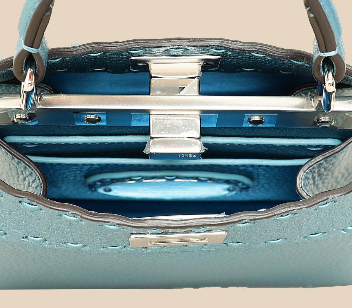 Fendi Metallic Blue Selleria Peekaboo ISeeU Petite Bag