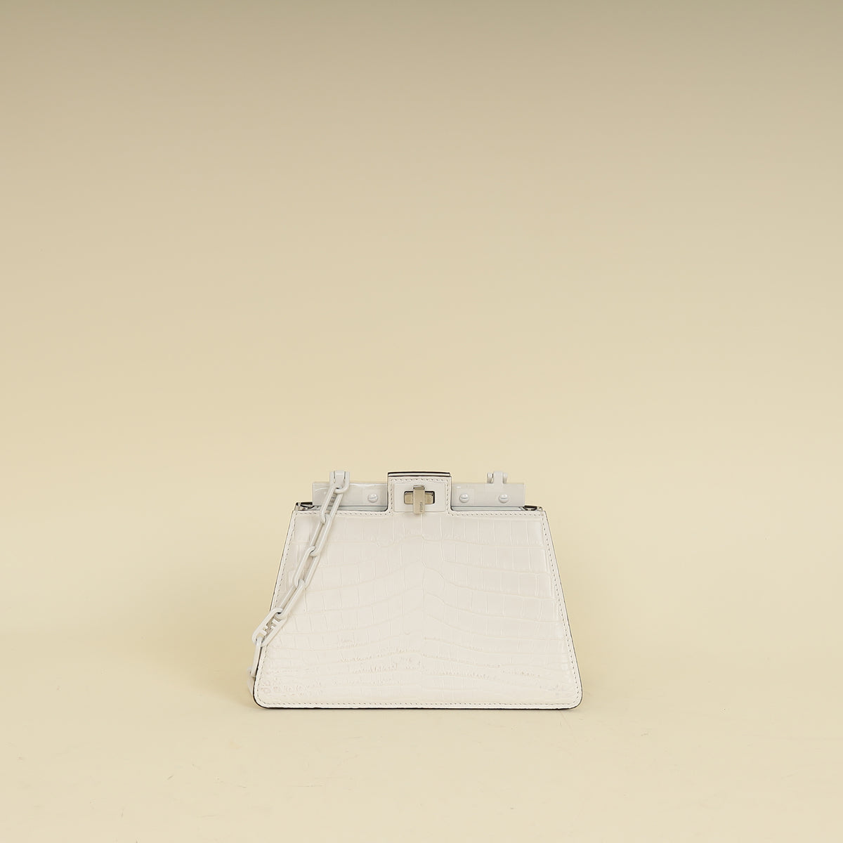 Fendi White Matte Crocodile Peekaboo Cut Bag