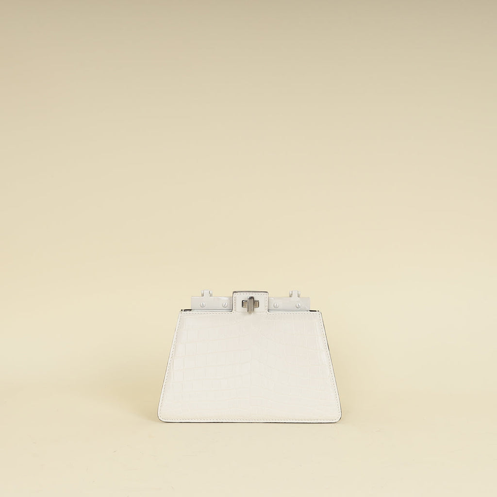 Fendi White Matte Crocodile Peekaboo Cut Bag
