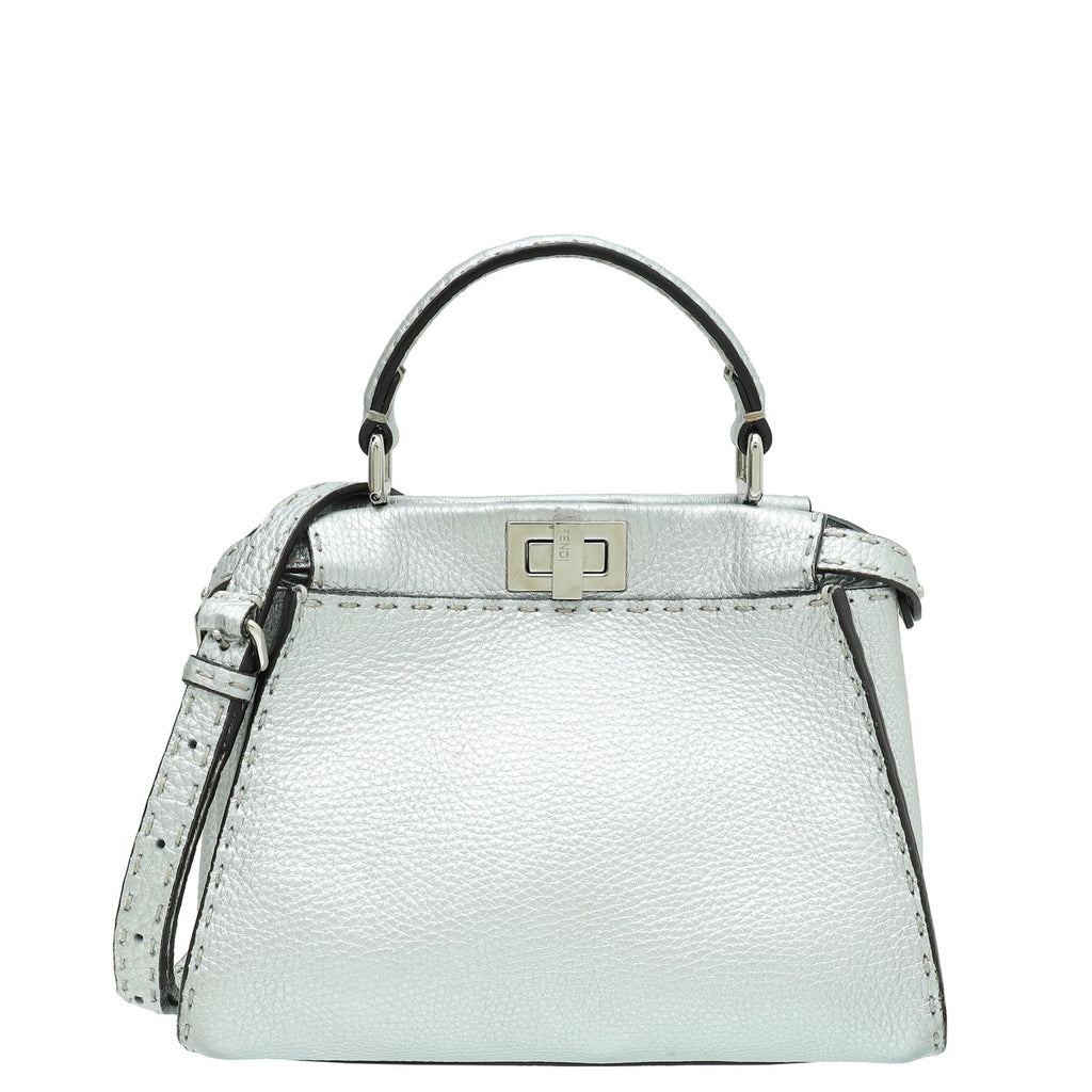 Fendi Metallic Silver Selleria Mini Peekaboo Bag