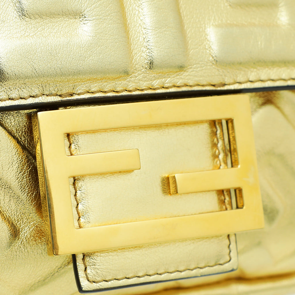Fendi Gold FF Embossed Baguette Medium Bag