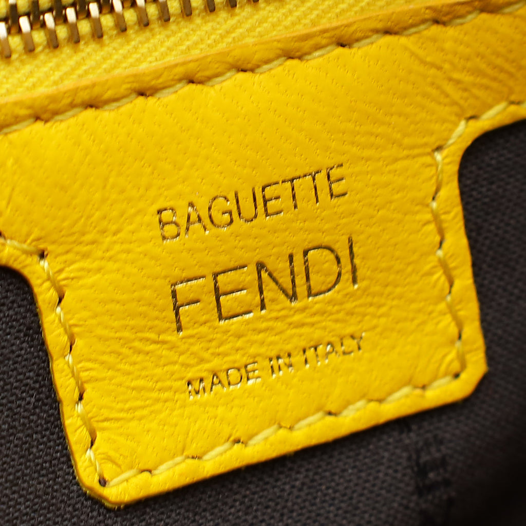 Fendi Yellow FF Embossed Baguette Medium Bag