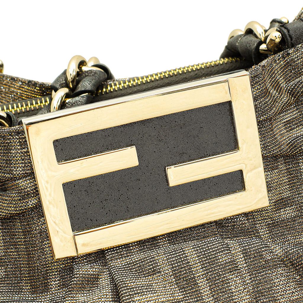 Fendi Metallic Silver FF Mia Large Tote Bag