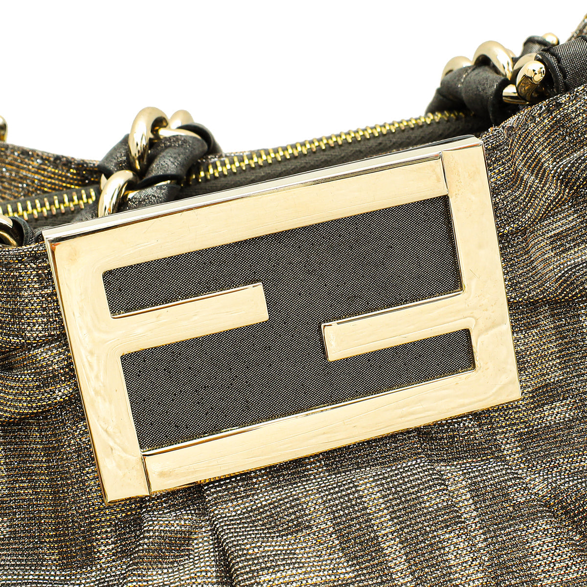 Fendi Metallic Silver FF Mia Large Tote Bag
