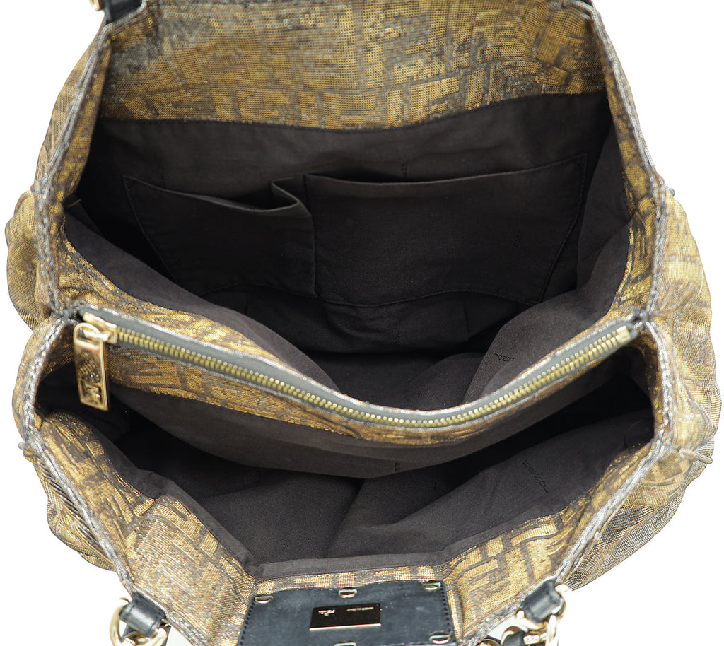 Fendi Metallic Silver FF Mia Large Tote Bag