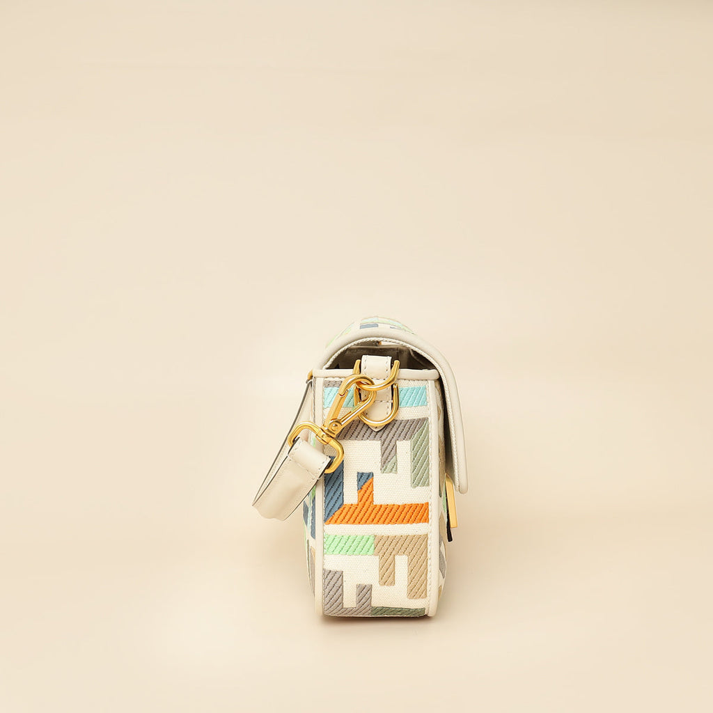 Fendi Multicolor FF Embroidery Baguette Medium Bag
