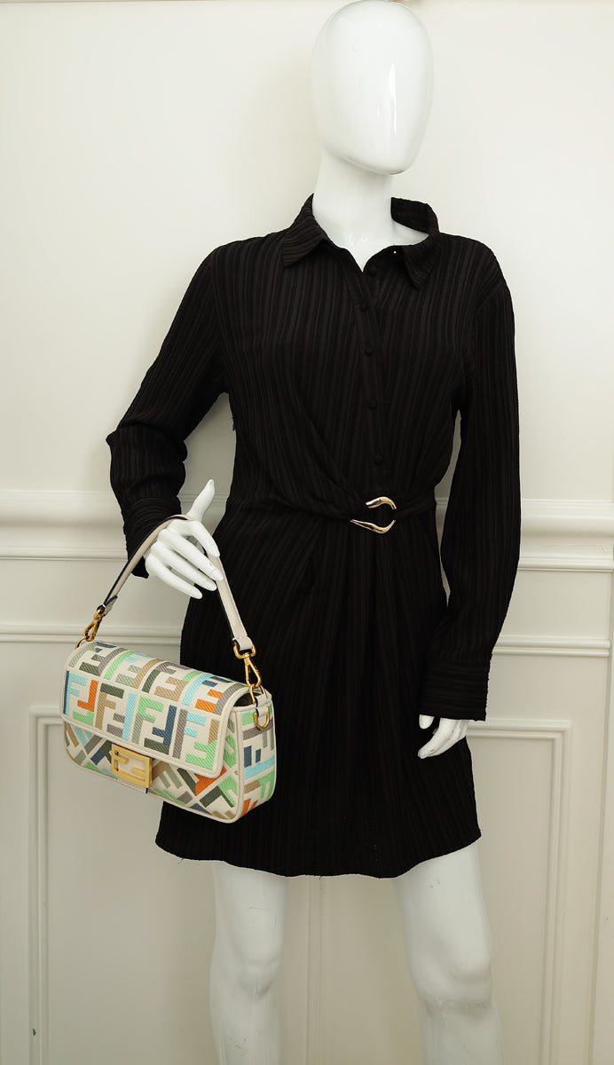 Fendi Multicolor FF Embroidery Baguette Medium Bag