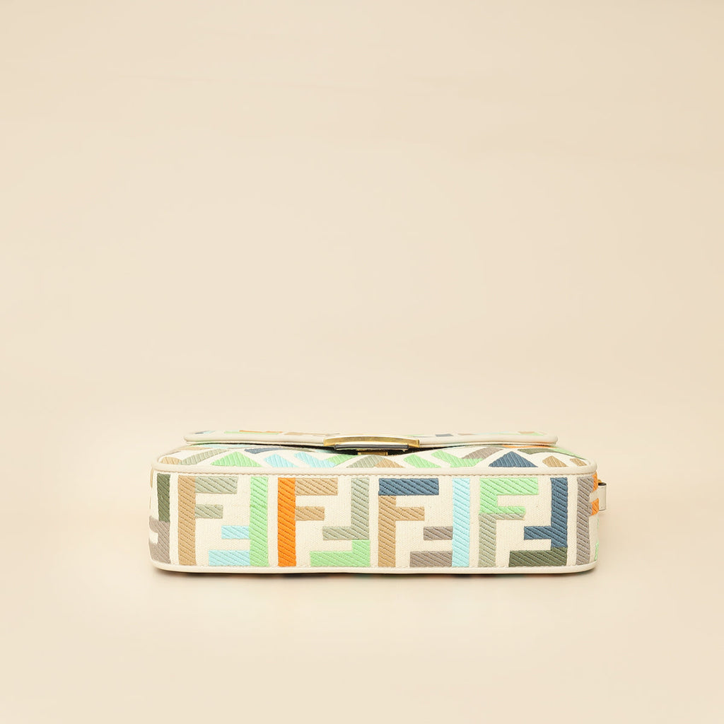 Fendi Multicolor FF Embroidery Baguette Medium Bag