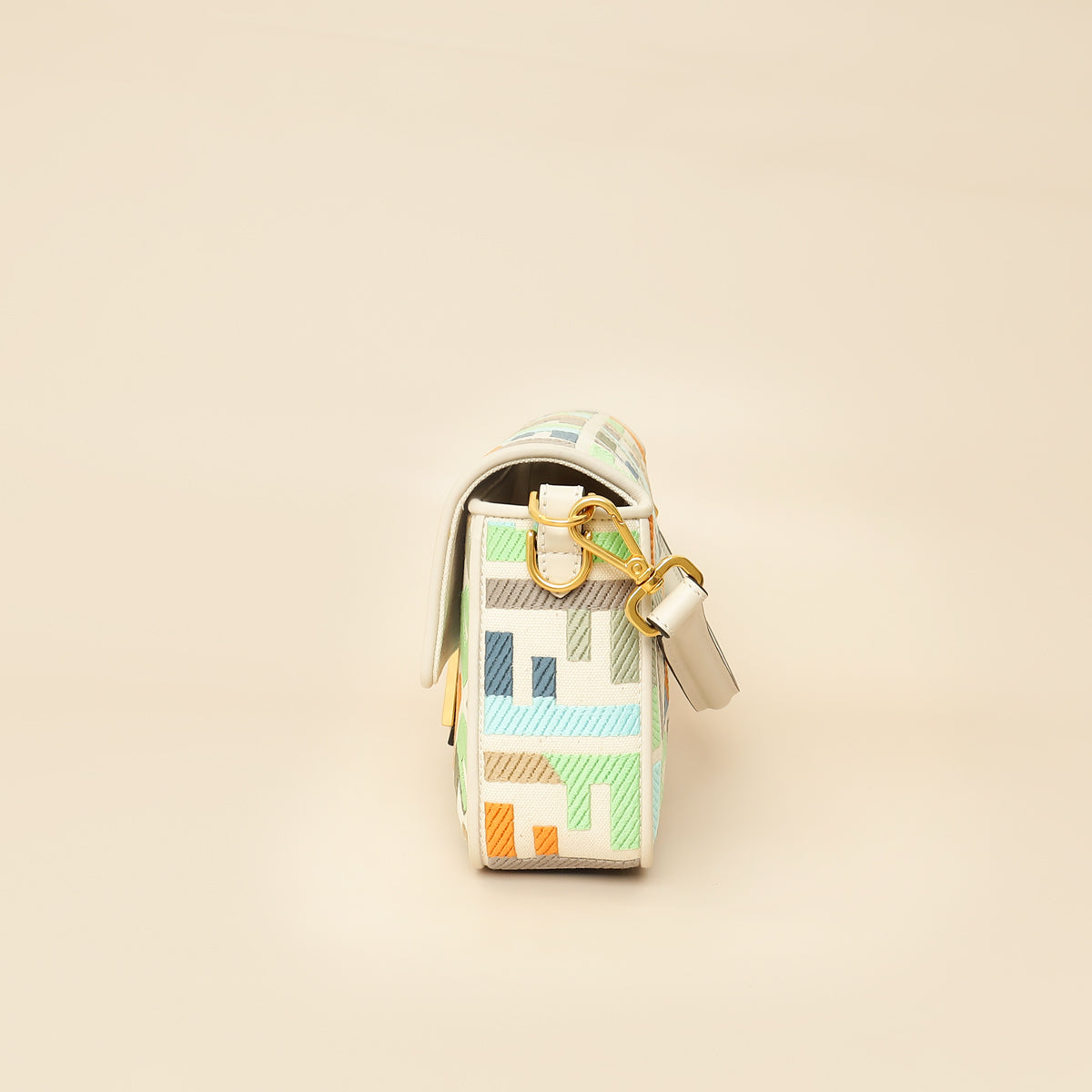 Fendi Multicolor FF Embroidery Baguette Medium Bag