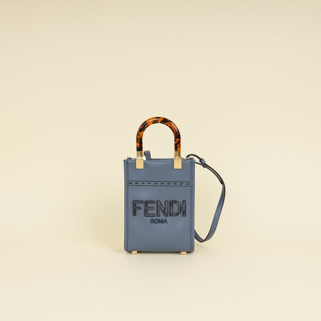 Fendi Dark Blue Mini Sunshine Shopper Bag