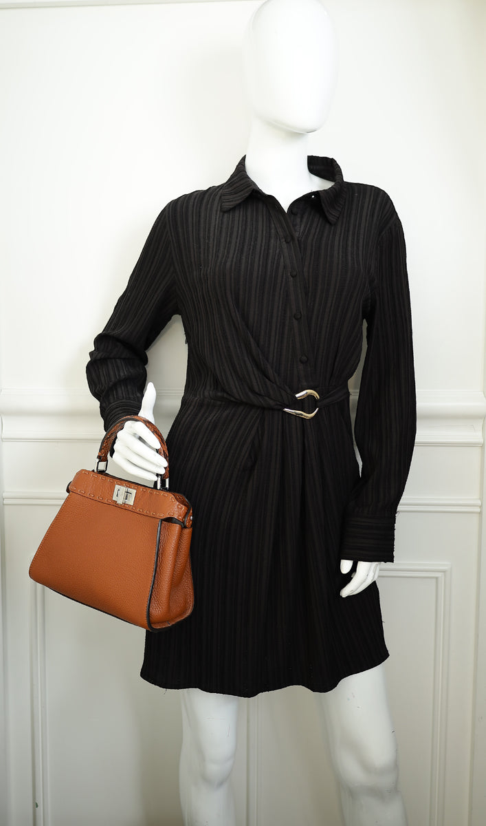 Fendi Brown Selleria Mini Peekaboo Python Handle Bag